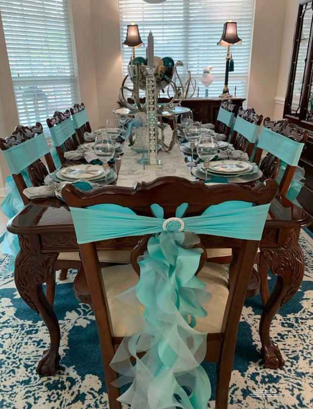 Blue Organza Chair Sash Bows/Tiffany Shade of Blue Chair Covers